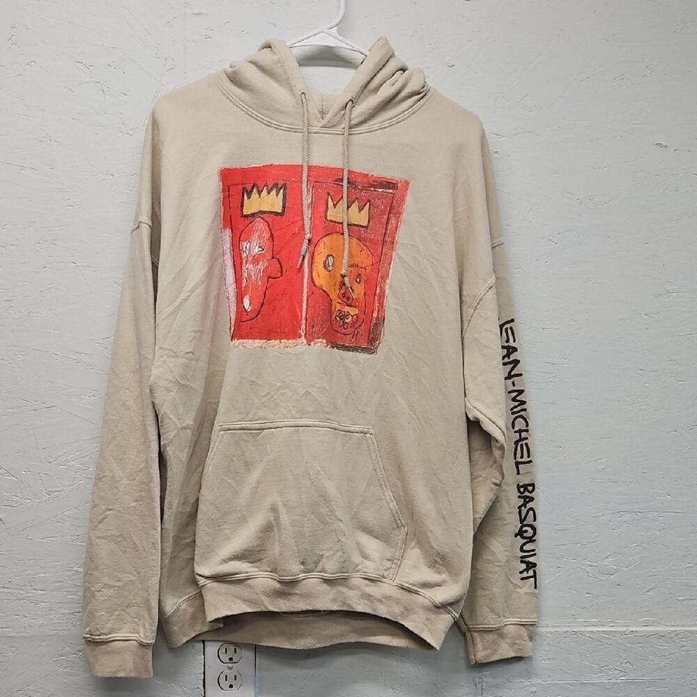 Comfy Jean-Michel Basquait Size Large Beige Hoodie. Cotton / Polyester Blend